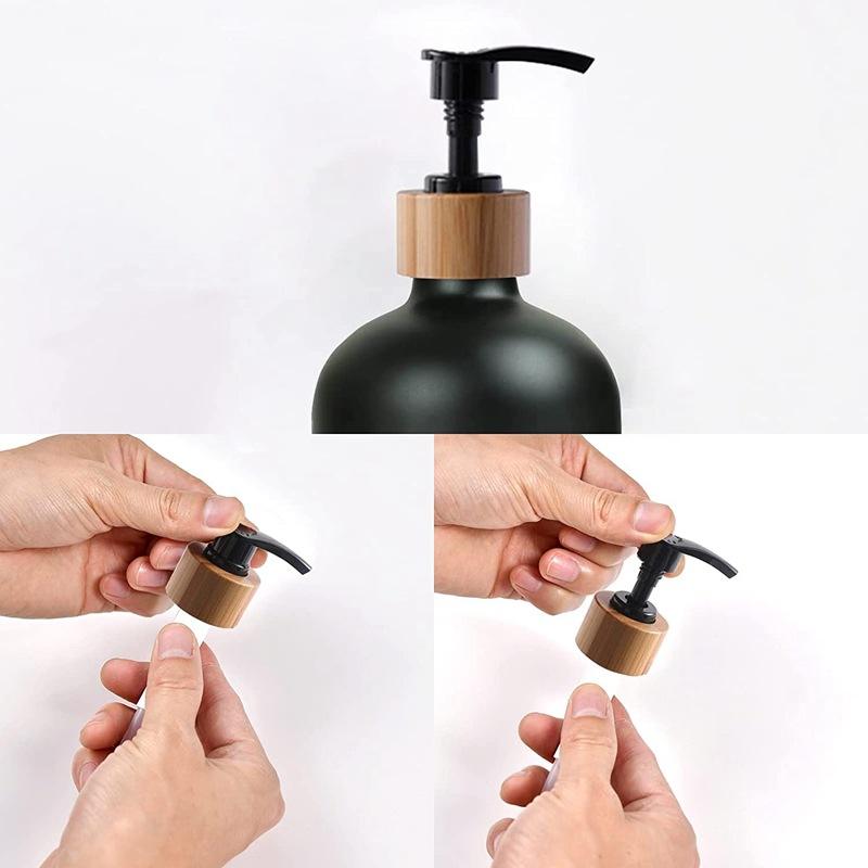 6oz / 500ml Glass Lotion &amp; Soap Dispenser – White &amp; Black with Bamboo Pump Cover