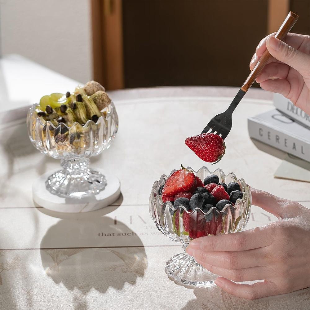 Japanese Simple Lotus Tall Glass – Creative Dessert Cup for Ice Cream, Milkshake & Fashion Desserts