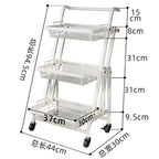 Hot Sale Household White Carbon Steel 3 Tier Kitchen Storage Rack Cart Foldable Kitchen Trolley with Wheels