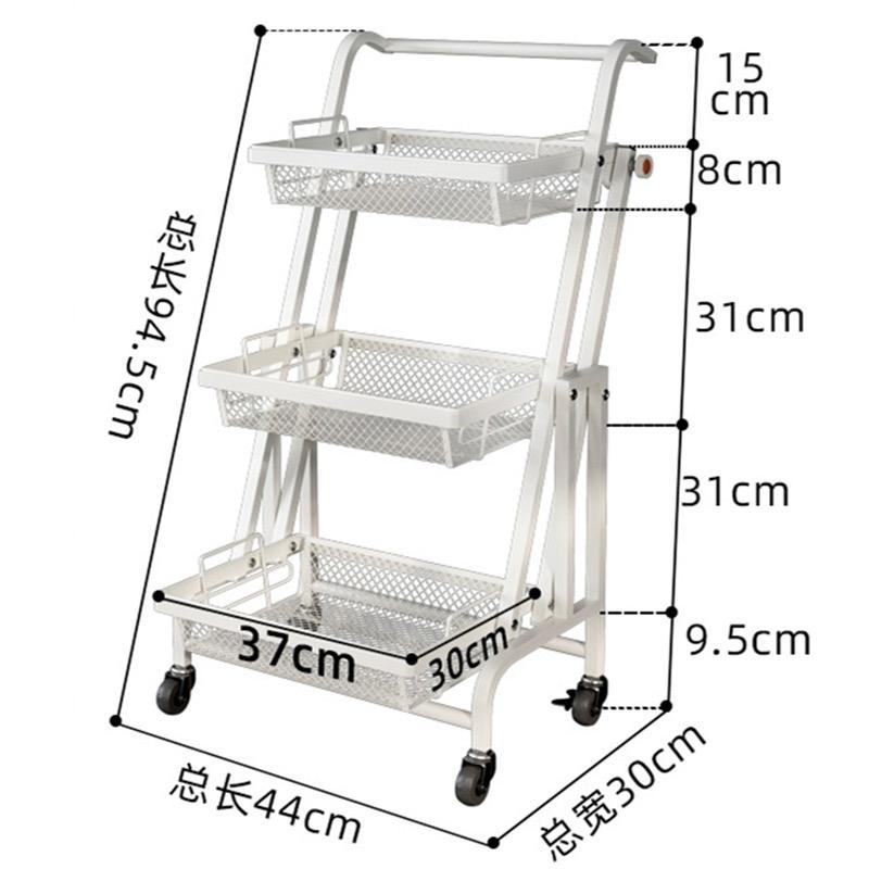 Hot Sale Household White Carbon Steel 3 Tier Kitchen Storage Rack Cart Foldable Kitchen Trolley with Wheels
