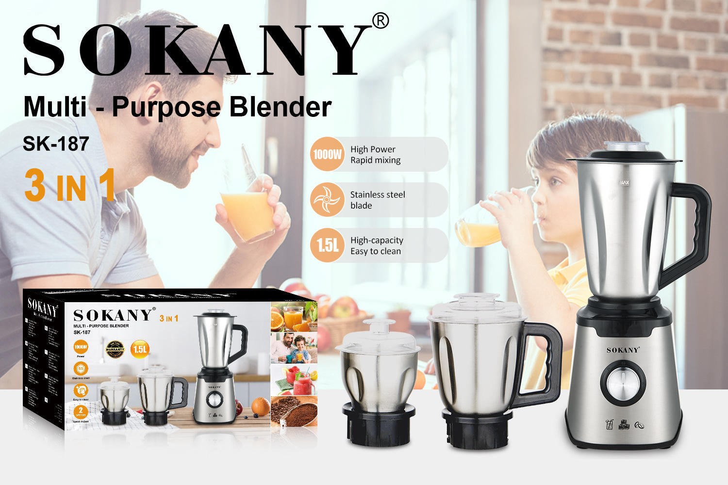 1.5L 1000W Multifunctional Kitchen Machine – High Speed Stand Blender