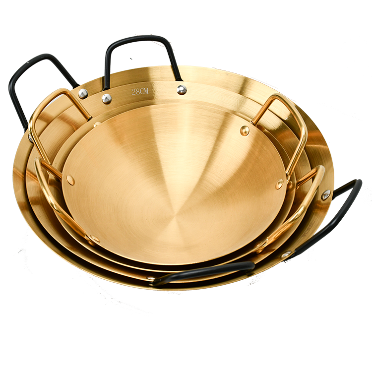 Gold Color Double Handle Wok &amp; Fry Pan
