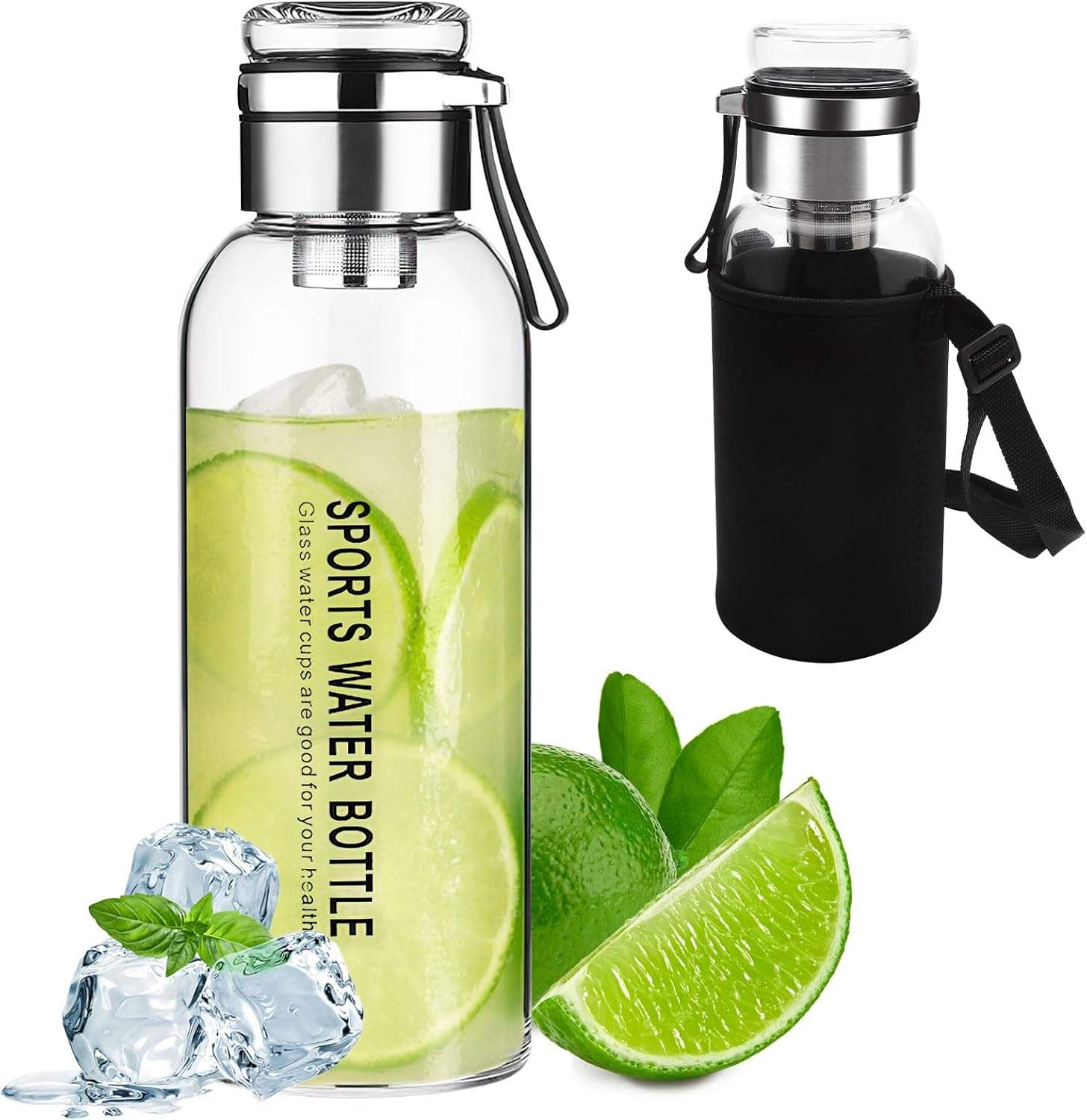 Large Capacity Borosilicate Glass Sports Water Bottle | Heat Resistant Camping & Travel Bottle