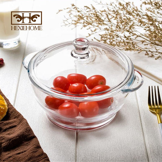 High Appearance Amber Glass Stockpot – Thickened Double Ear Bowl with Lid