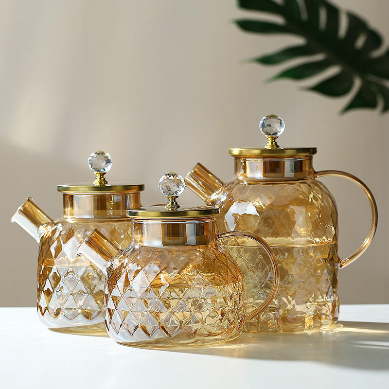 Large Capacity Modern Luxury Glass Pitcher with Lid – Tea &amp; Water Jug Pot Set