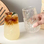 M 400ml Stripe Glass Coffee Mug | Transparent Glass Cup for Tea, Juice, Milk &amp; Mocha