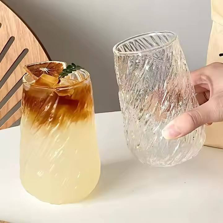 M 400ml Stripe Glass Coffee Mug | Transparent Glass Cup for Tea, Juice, Milk &amp; Mocha