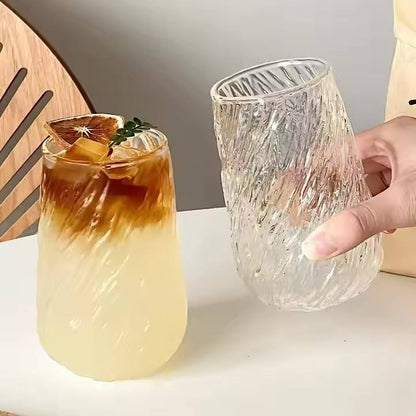 M 400ml Stripe Glass Coffee Mug | Transparent Glass Cup for Tea, Juice, Milk &amp; Mocha