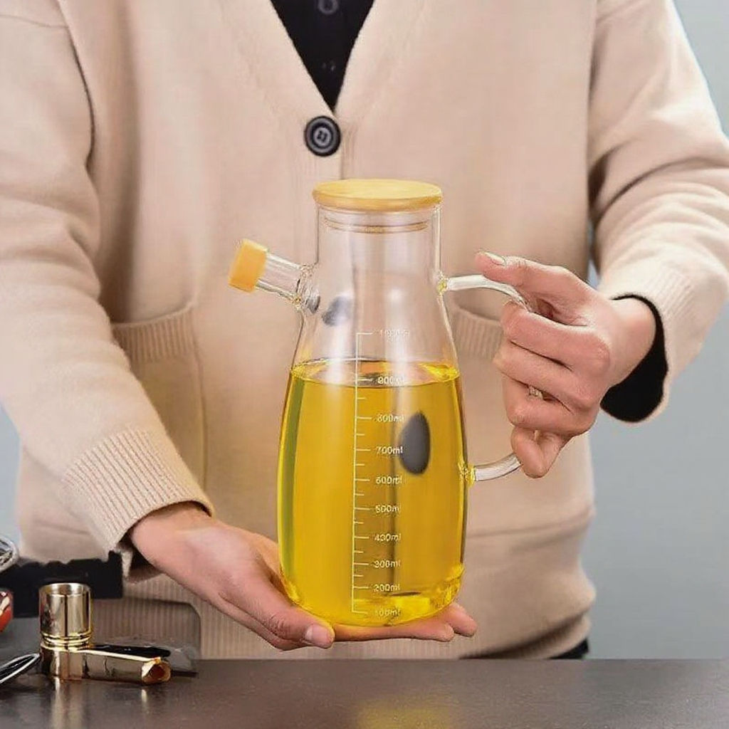 1000ml High Borosilicate Glass Oil Can with Handle – Heat-Resistant Gravy Boat for Kitchen Use