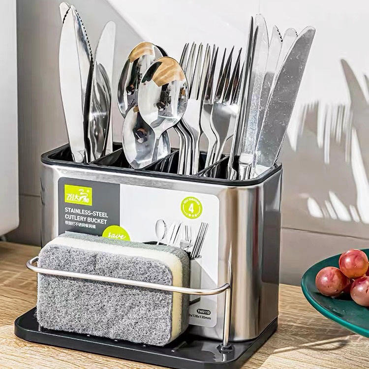 3-in-1 Kitchen Dish Soap Dispenser with Sponge Holder – Stainless Steel, Rustproof