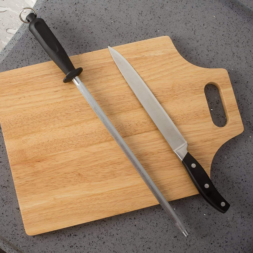 Professional Carbon Steel Knife Sharpening Steel | Black Honing Rod for Kitchen Knives
