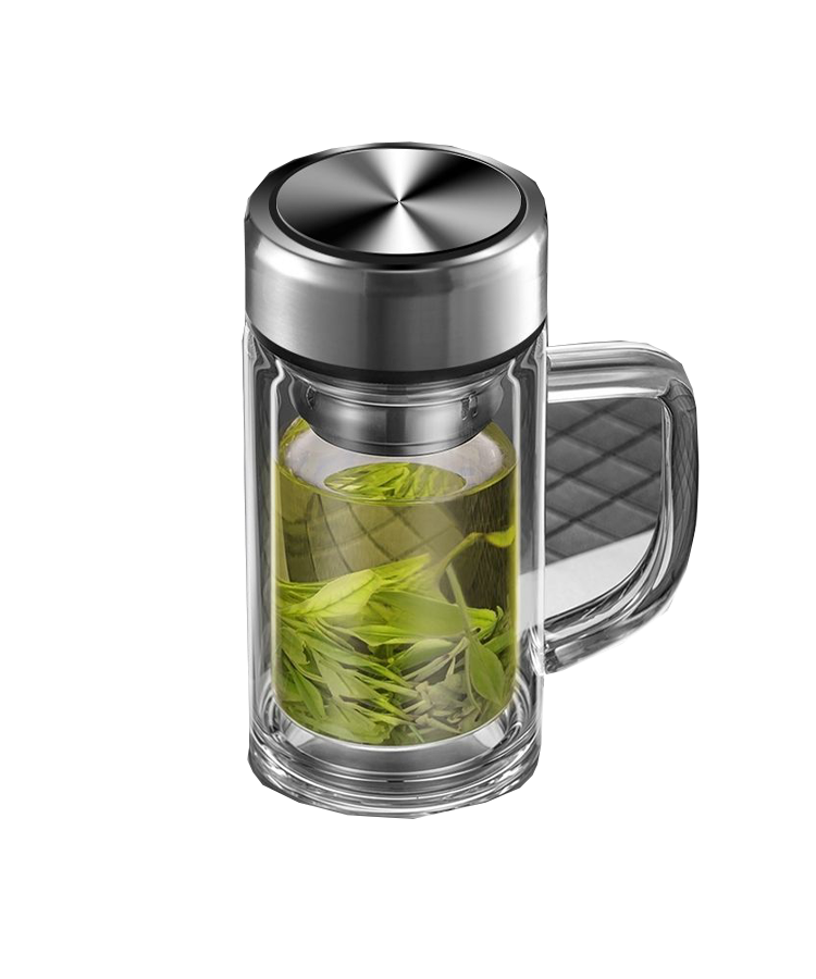 Large Capacity Double‑Walled Borosilicate Glass Tea Cup with Handle | Office & Home Use