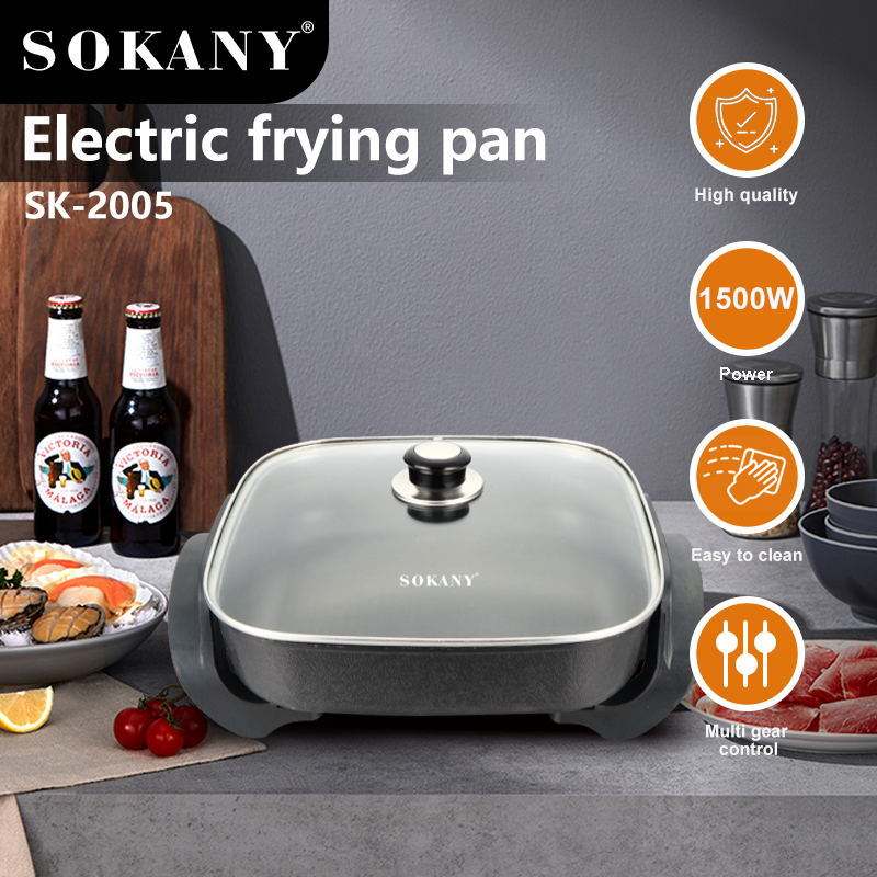 110V 220V 6L 1500W Adjustable Temperature Control Nonstick Coating Electric Skillet and Frying Pan with Glass Lid
