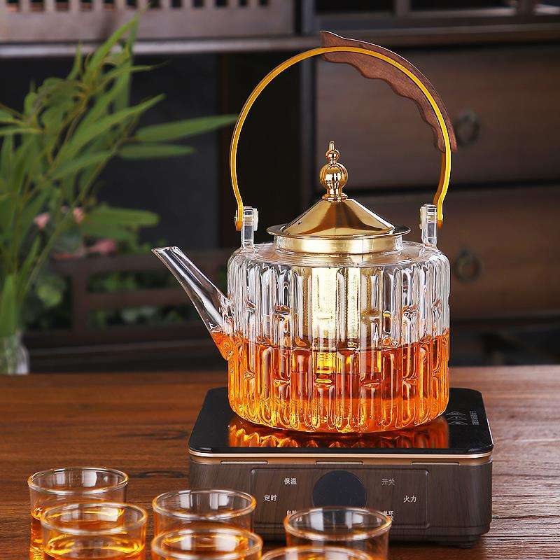 Glass Tea Pot with Tea Infuser Teapot Gold Heat Resistant Water Kettle for Coffee Flower Tea Teapots Home Kitchen Teawear
