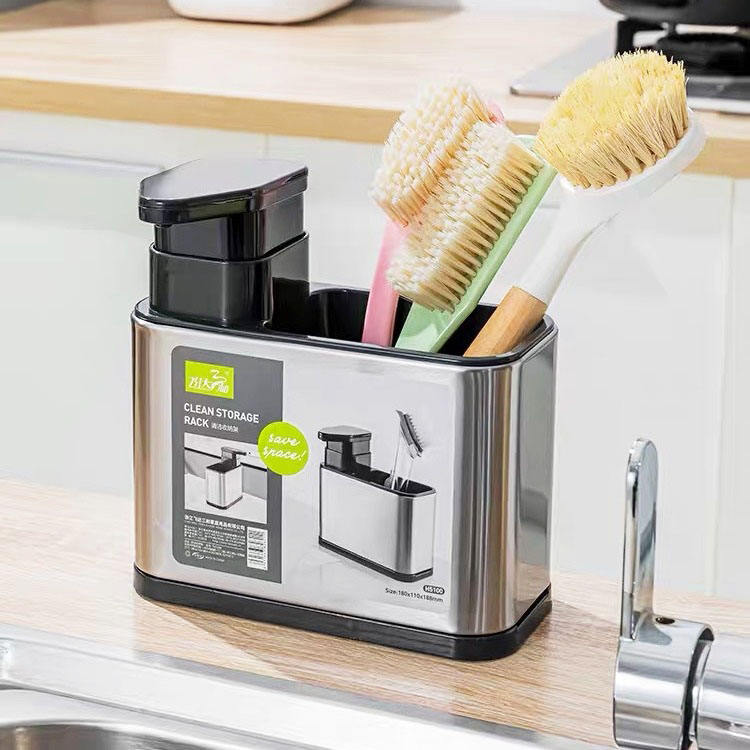 3-in-1 Kitchen Dish Soap Dispenser with Sponge Holder – Stainless Steel, Rustproof