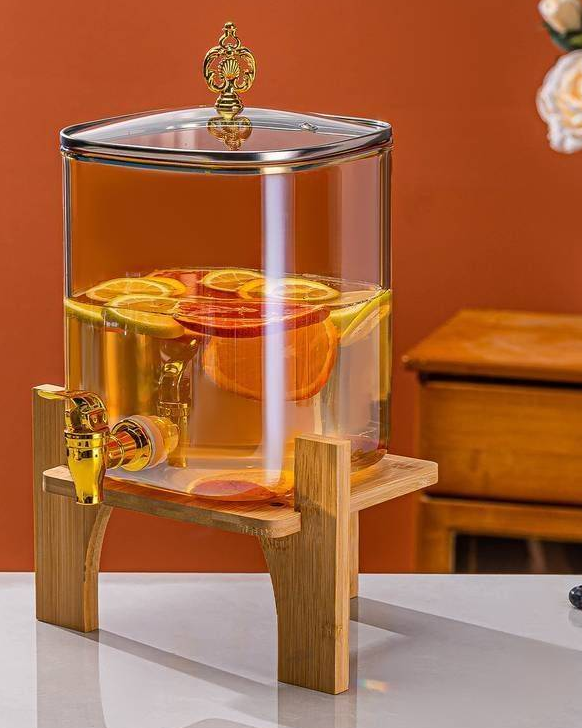 Premium Glass Beverage square Juice Bucket with Lid and Tap Fresh Squeezed Juice Dispenser and Storage