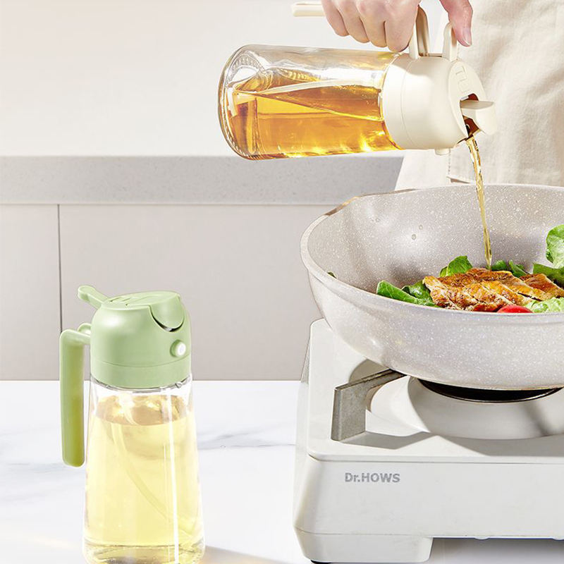 LOVFE Kitchen Dispenser and Sprayer Oil Bottle 470ml 2 in 1 Glass Oil Spray Bottle for Cooking