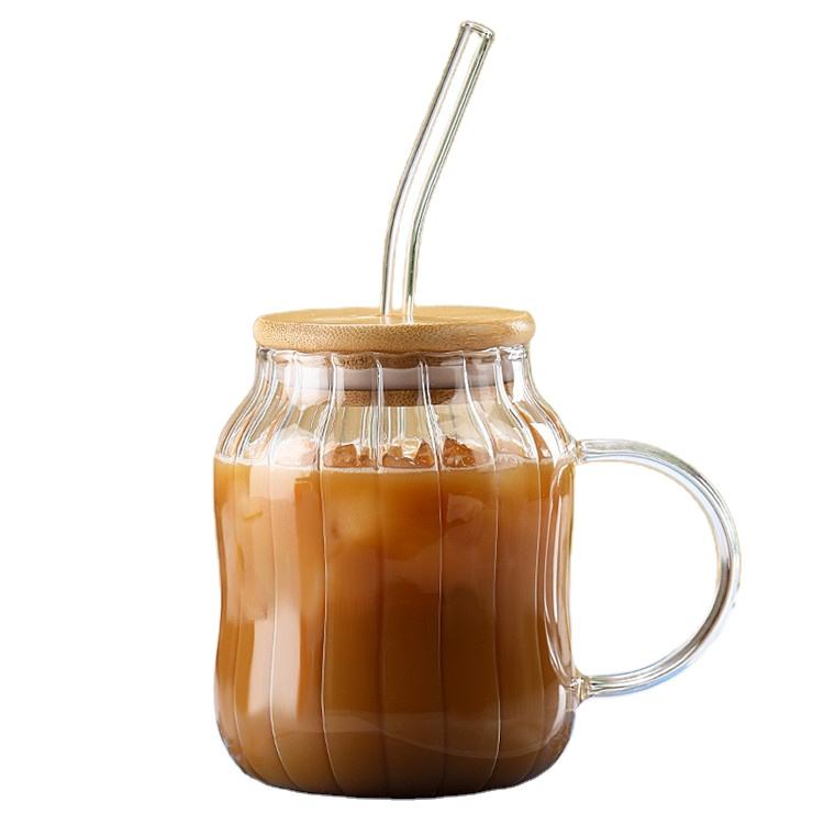 450ml / 15oz Sublimation Glass Cup with Handle, Bamboo Lid &amp; Straw&nbsp;