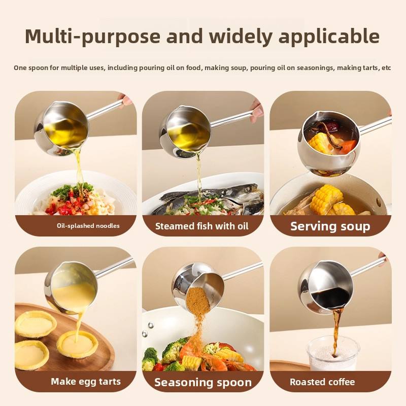 316 Stainless Steel Oil Splashing Spoon with Long Handle | Hot Oil Pouring Kitchen Tool