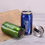 Creative 500ml Soda Can-Shaped Insulated Stainless Steel Tumbler – With Lid &amp; Straw