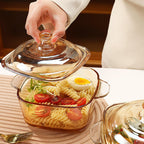 High Appearance Amber Glass Stockpot – Thickened Double Ear Bowl with Lid