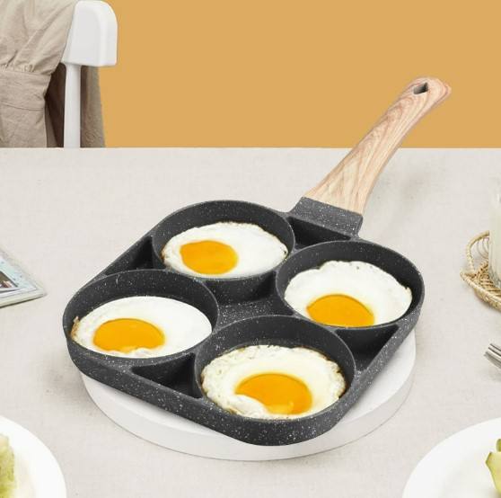 4-Hole Non-Stick Medical Stone Egg Frying Pan – Flat Bottom Breakfast Pan for Home Kitchen Cooking