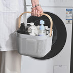 Kitchen &amp; Living Room Storage and Organization Basket with Bamboo Handle – PP Plastic Multipurpose Organizer