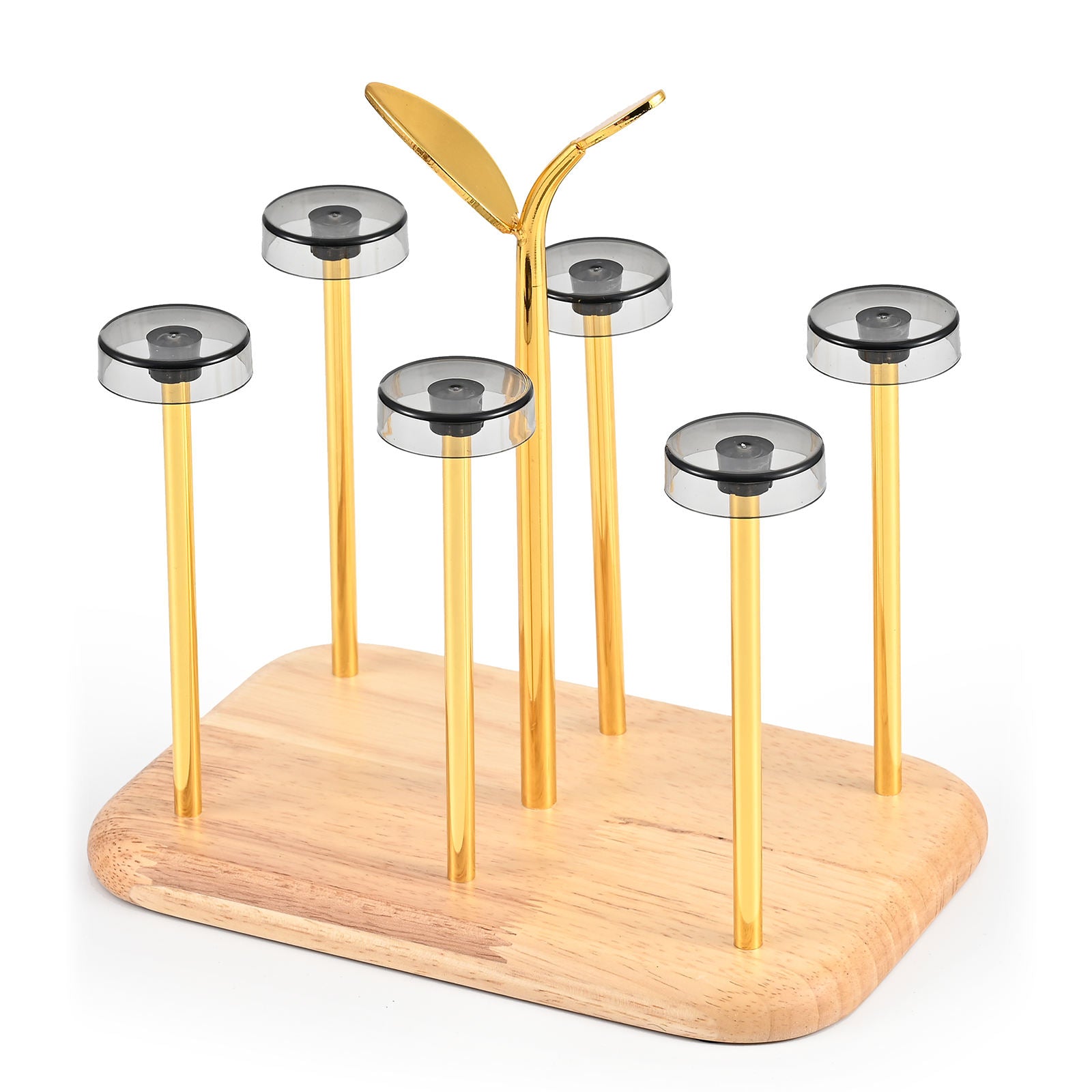 6-Cup Holder Tumbler Water Bottle Organizer Wooden Base Countertop Cup Drying Rack Stand