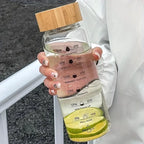 Custom Transparent 24oz 34oz Large Capacity Borosilicate Glass Water Bottle Time Marker Glass Drink Milk Bottle with Bamboo Lid