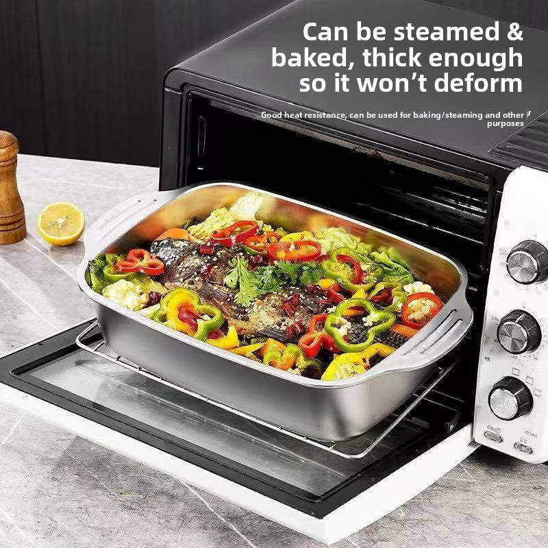 Stainless Steel Large Capacity Rectangular Grill Plate | Deepened Multi-Purpose BBQ & Commercial Baking Tray [Deep]