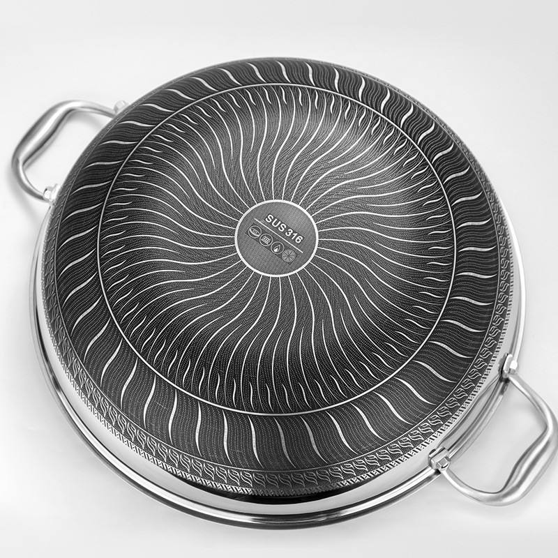 316 Stainless Steel Honeycomb Steamer & Frying Pan with Glass Lid | Multi-Purpose Non-Stick Pan for Gas & Induction (36cm, 38cm, 40cm)