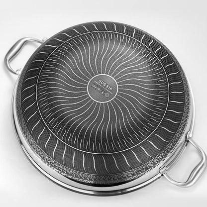 316 Stainless Steel Honeycomb Steamer & Frying Pan with Glass Lid | Multi-Purpose Non-Stick Pan for Gas & Induction (36cm, 38cm, 40cm)