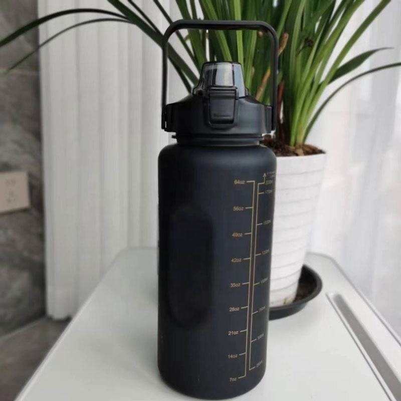 3-in-280ml/750ml/2000ml Capacity PP PC Silicon Food Grade Motivational Water Bottle with Time Marker One Click Open Cap