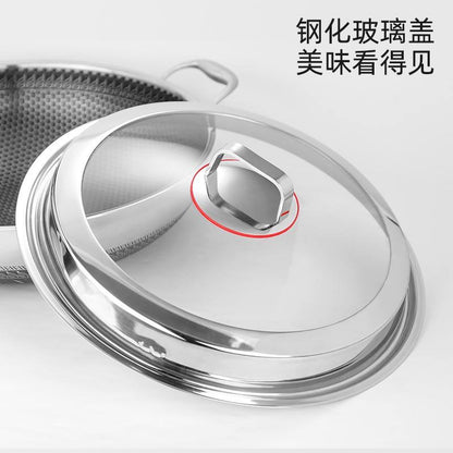 316 Stainless Steel Honeycomb Steamer & Frying Pan with Glass Lid | Multi-Purpose Non-Stick Pan for Gas & Induction (36cm, 38cm, 40cm)