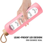 32 Oz Borosilicate Glass Water Bottle with Bamboo Lid | Leak-Proof Motivational Bottle with Silicone Sleeve