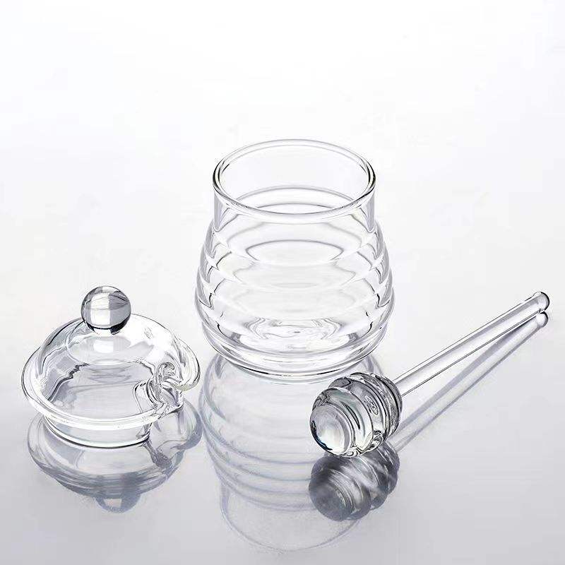 300ml Handmade Honey Jar – Honeycomb Glass with Dipper