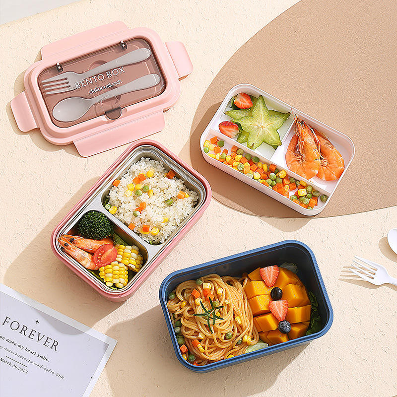 Suitable for Children School Picnic Food Container Stainless Steel 304 Compartment Lunch Box with Fork and Spoon
