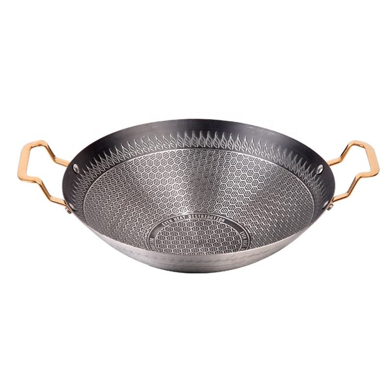 Honeycomb Non-Stick Stainless Steel Wok Frying Pan with Double Handle

