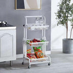 Hot Sale Household White Carbon Steel 3 Tier Kitchen Storage Rack Cart Foldable Kitchen Trolley with Wheels