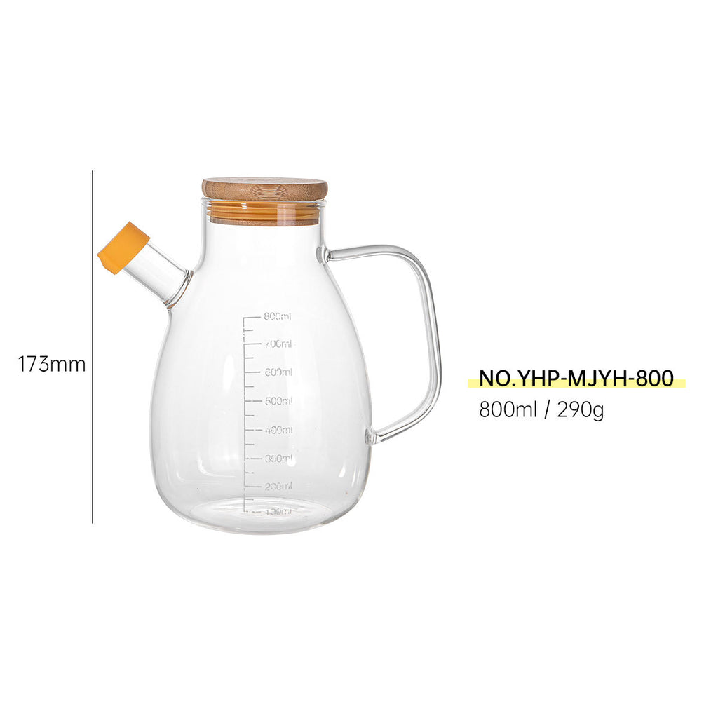 Kitchen Oil &amp; Vinegar Bottle – Heat-Resistant Glass Flavoring Bottle with Graduated Bamboo Lid (Leak-Proof)