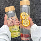 Custom Transparent 24oz 34oz Large Capacity Borosilicate Glass Water Bottle Time Marker Glass Drink Milk Bottle with Bamboo Lid