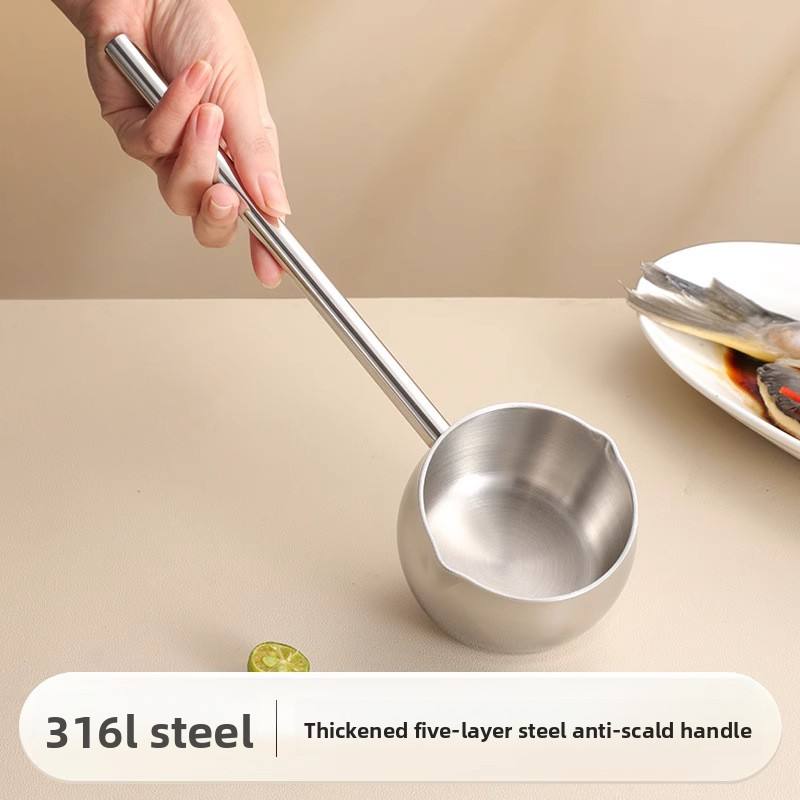 316 Stainless Steel Oil Splashing Spoon with Long Handle | Hot Oil Pouring Kitchen Tool