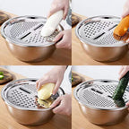 3pcs Stainless Steel Kitchen Tools Set – Chopper, Slicer, Grater &amp; Drain Basin