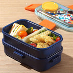 Plastic Cartoon 2-layer Lunch Box 500ml + Outside Bowl 80ml with Spoon
