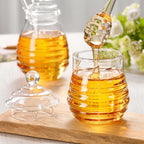 300ml Handmade Honey Jar – Honeycomb Glass with Dipper