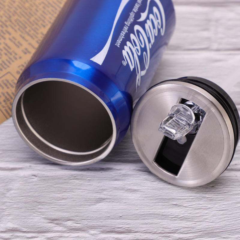 Creative 500ml Soda Can-Shaped Insulated Stainless Steel Tumbler – With Lid &amp; Straw