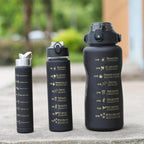 3-in-280ml/750ml/2000ml Capacity PP PC Silicon Food Grade Motivational Water Bottle with Time Marker One Click Open Cap