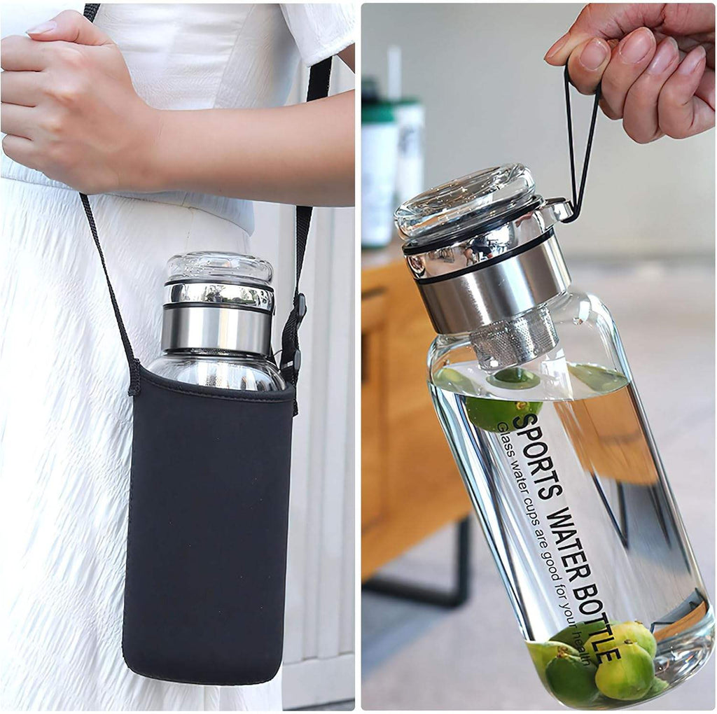 Large Capacity Borosilicate Glass Sports Water Bottle | Heat Resistant Camping & Travel Bottle
