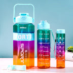 3-in-280ml/750ml/2000ml Capacity PP PC Silicon Food Grade Motivational Water Bottle with Time Marker One Click Open Cap