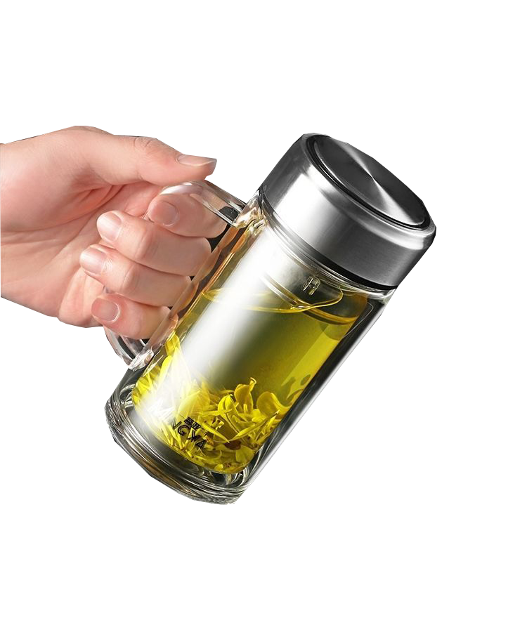 Large Capacity Double‑Walled Borosilicate Glass Tea Cup with Handle | Office & Home Use